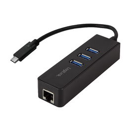 LogiLink Adapter USB 3.0 Type-C a RJ45 Ethernet Gigabit + 3 Puertos USB 3.0 Type-A, Adaptador Hub Multipuerto para Laptop PC