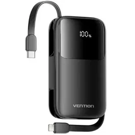 Vention Power Bank 10000mAh I11BA 22.5W Negra con Cables USB Tipo-C y Lightning Integrados