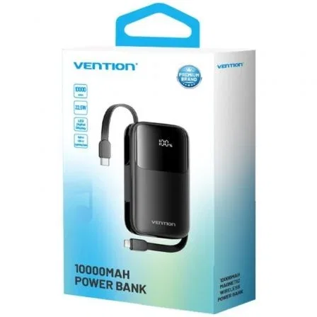 Vention Power Bank 10000mAh I11BA 22.5W Negra con Cables USB Tipo-C y Lightning Integrados