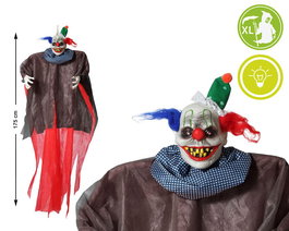 Payaso Colgante Gigante Con Pelo Tricolor Y Luz 175 cm Halloween