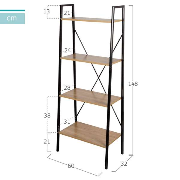 Max Home Estantería 4 Baldas 60x32x148 cm Acero y Aglomerado Melamínico