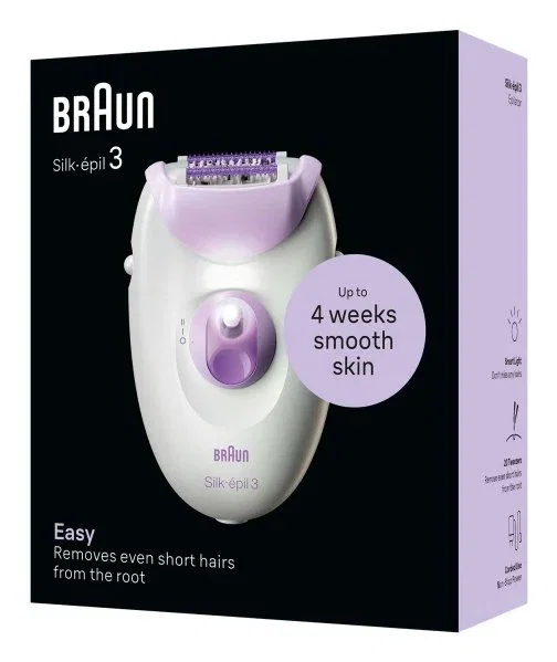 Braun Silk-épil 3 3-000 Epiladora con 20 Pinzas MicroGrip - Color Púrpura y Blanco, Modelo 7500435224970