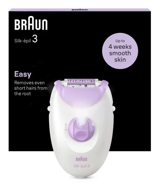 Braun Silk-épil 3 3-000 Epiladora con 20 Pinzas MicroGrip - Color Púrpura y Blanco, Modelo 7500435224970