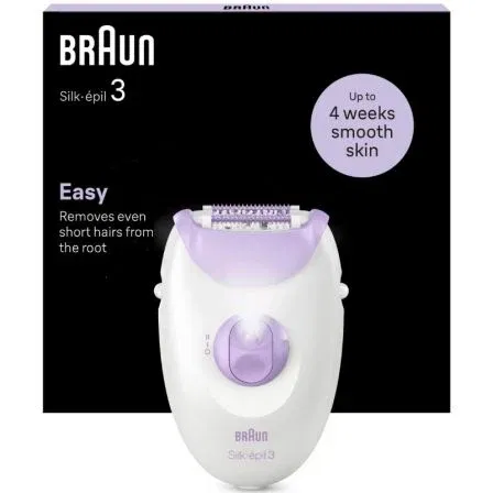 Braun SE3-000 Depiladora Eléctrica Silk-épil 3 / Series 3 con 20 Pinzas MicroGrip, Luz Integrada y Cabezal de Masaje, Modelo SE3-000