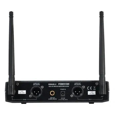 Fonestar - Micrófono Inalámbrico UHF Doble Sistema con Receptor, Micrófono de Mano Dinámico y Micrófono de Solapa/Lavaliere para Presentaciones, Conferencias y Eventos