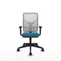 Silla de oficina Motilla con mecanismo Sincro tapizada con Tela color Verde petróleo y malla color Blanco. Equipada con lumbar 1D, Brazos 1D y Ruedas 65mm nailon