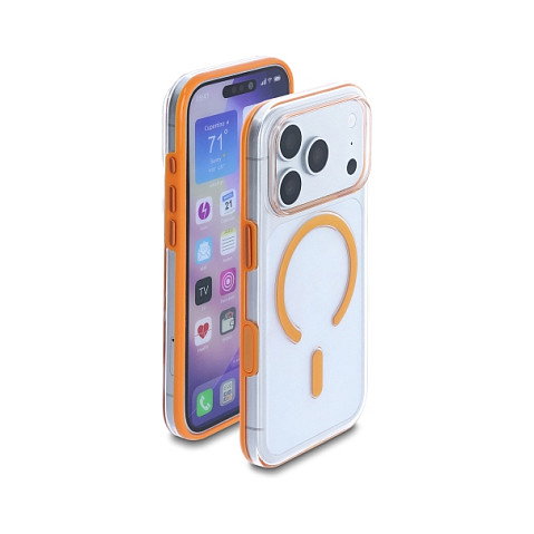 DeLOCK Funda protectora para iPhone 17 Pro compatible con MagSafe transparente-naranja