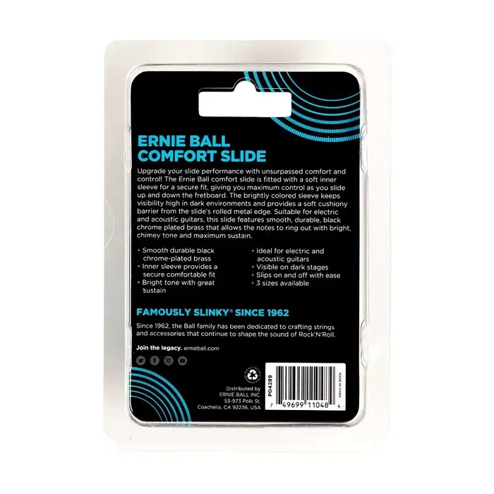 Ernie Ball Slide Comfort Grande Latón Tono Brillante Máximo Sustain Acabado Cromo Negro Pulido Ernie Ball Slide Comfort Grande Latón Tono Brillante Máximo Sustain Acabado Cromo Negro Pulido