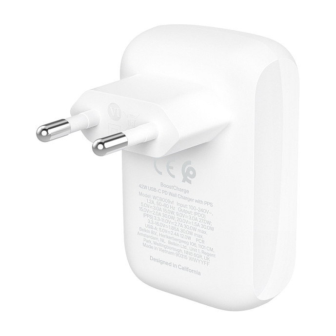 Belkin Boost Charge 42W Cargador de Pared Dual USB-C y USB-A Blanco Belkin Boost Charge 42W Cargador de Pared Dual USB-C y USB-A Blanco