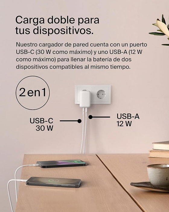 Belkin Boost Charge 42W Cargador de Pared Dual USB-C y USB-A Blanco Belkin Boost Charge 42W Cargador de Pared Dual USB-C y USB-A Blanco