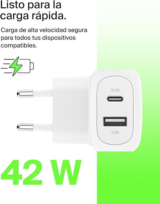 Belkin Boost Charge 42W Cargador de Pared Dual USB-C y USB-A Blanco Belkin Boost Charge 42W Cargador de Pared Dual USB-C y USB-A Blanco