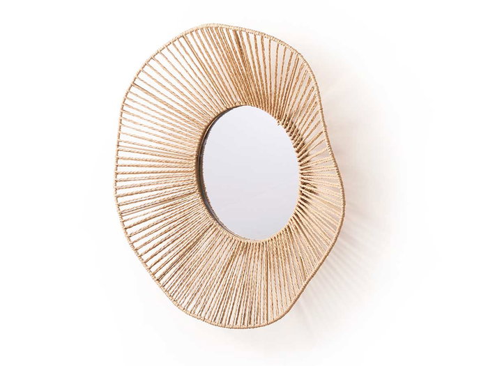 Giftdecor Espejo 50 cm Vuelo Ondas Cuerda Metal Vidrio Papel Natural (Set de 4)