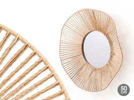 Giftdecor Espejo 50 cm Vuelo Ondas Cuerda Metal Vidrio Papel Natural (Set de 4)