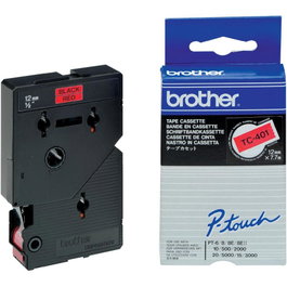 Brother TC-401 Cinta laminada 12mm Negro sobre rojo