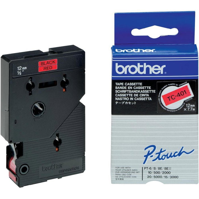 Brother TC-401 Cinta laminada 12mm Negro sobre rojo Brother TC-401 Cinta laminada 12mm Negro sobre rojo