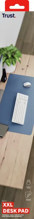 Trust Alfombrilla para Escritorio Benya Azul XXL 430x900 mm, Antideslizante, Flexible, Superficie de PVC Vegano