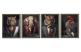 DKD Home Decor Cuadros en Lienzo Animal con Chaqueta, Set de 4 unidades, 64x4,5x84 cm