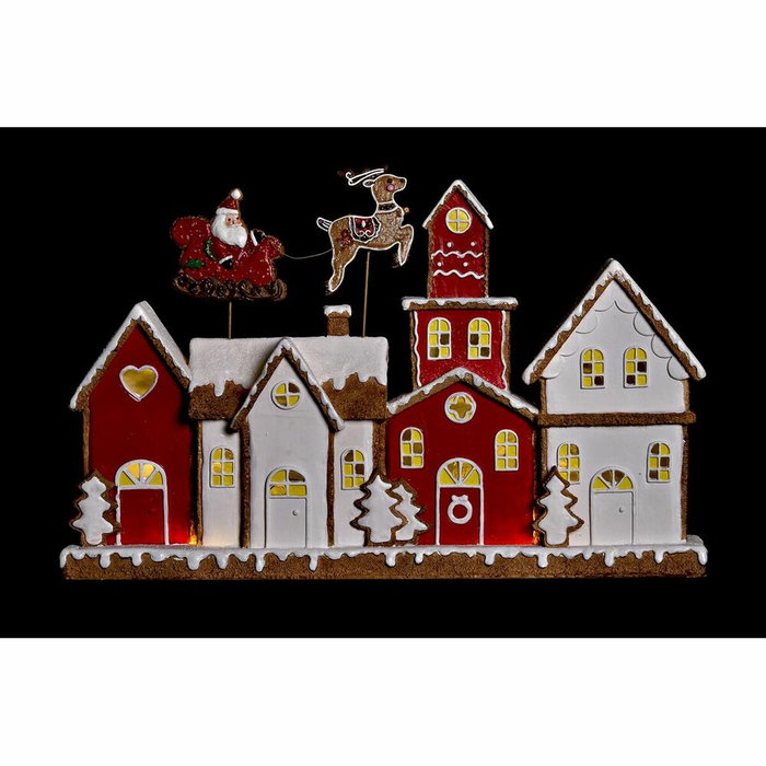 DKD Home Decor Casa de Resina LED Rojo y Blanco 41x7,5x27 cm