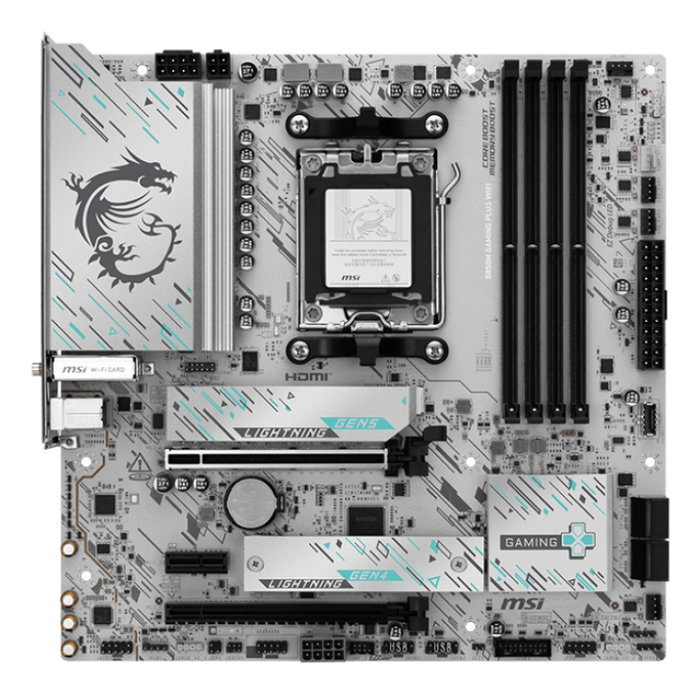 MSI 911-7E66-001 Placa Base B850M GAMING PLUS WiFi ATX, Socket AM5, DDR5, Wi-Fi 6E, Blanco/Negro