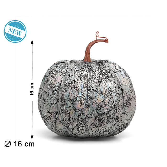 Atosa Calabaza Decorativa Plateada de 16 cm con Acabado Iridiscente y Craquelado