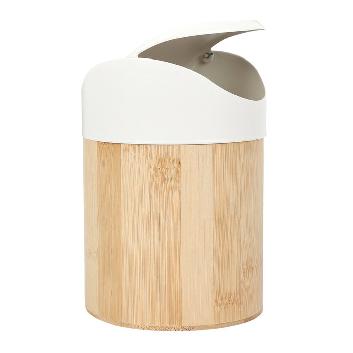 Je cherche une Idee Cubo de Mesa 1L Metal/Bambú para Cocina, Escritorio o Baño. Medidas: d.11,8 cm; h.17 cm