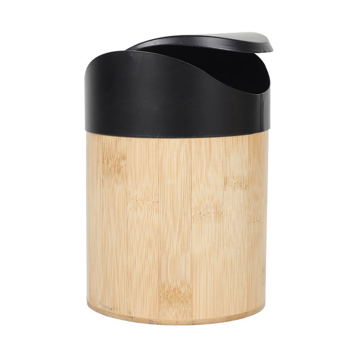 Je cherche une Idee Cubo de Mesa 1L Metal/Bambú para Cocina, Escritorio o Baño. Medidas: d.11,8 cm; h.17 cm