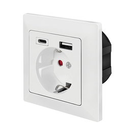 LogiLink Toma de corriente empotrada con 1x CEE 7/3, 1x USB-A y 1x USB-C