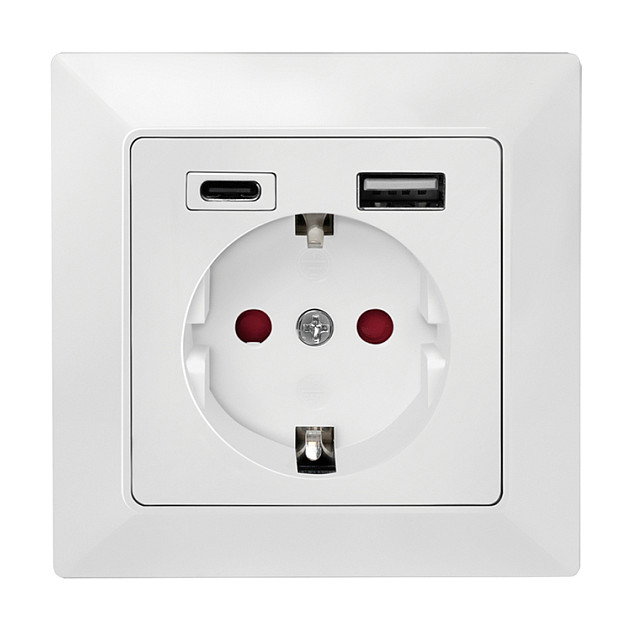 LogiLink Toma de corriente empotrada con 1x CEE 7/3, 1x USB-A y 1x USB-C