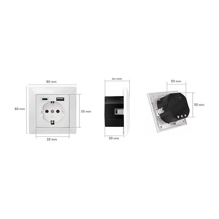 LogiLink Toma de corriente empotrada con 1x CEE 7/3, 1x USB-A y 1x USB-C