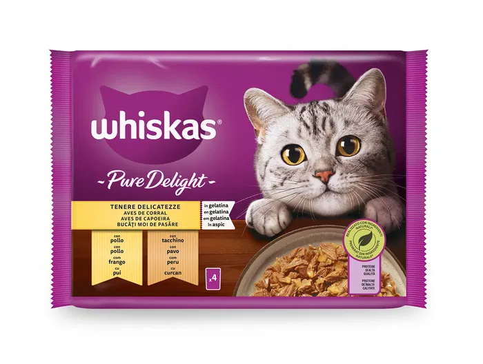 Mars Whiskas Pure Delight Selección Aves, 13 Paquetes de 4x85 gr, Comida Húmeda para Gato Mars Whiskas Pure Delight Selección Aves, 13 Paquetes de 4x85 gr, Comida Húmeda para Gato