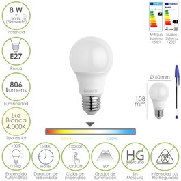 MAURER Bombilla LED Estándar E27 8W Luz Neutra 4000K