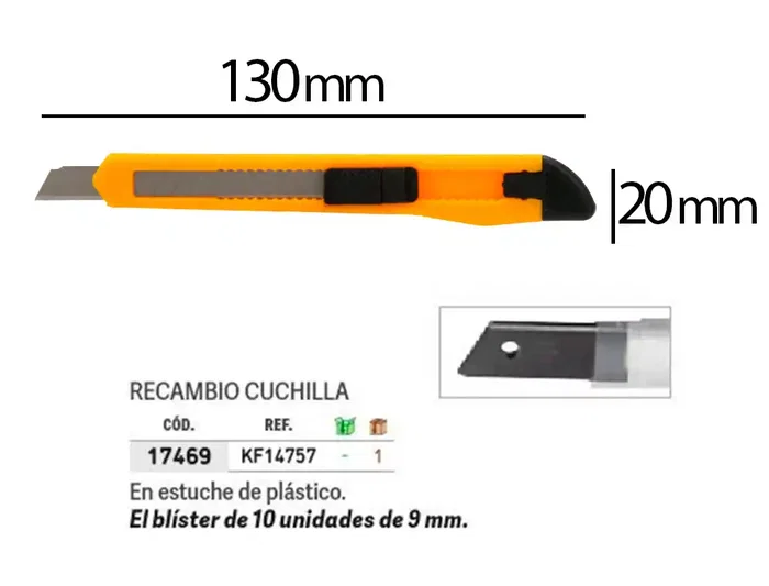 Q-connect Cuter Plástico Estrecho Cuchilla 9 mm XD-05