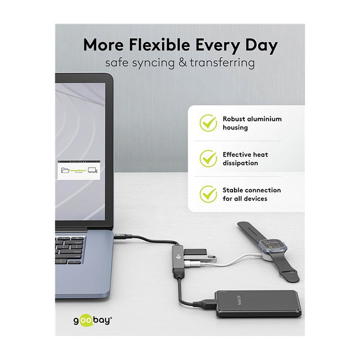 Goobay Slim 4-Port USB-Hub USB-C a USB-A 5 Gbit/s Gris claro