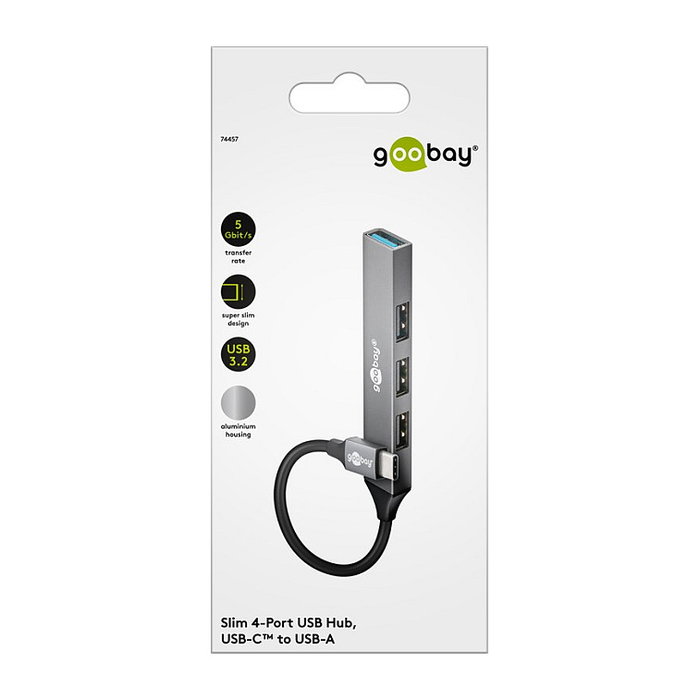 Goobay Slim 4-Port USB-Hub USB-C a USB-A 5 Gbit/s Gris claro