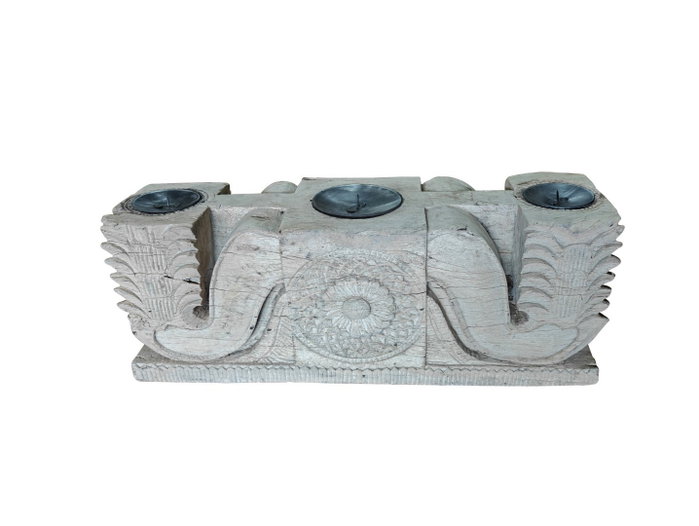 DKD Home Decor Portavelas de Madera Tallada Natural Pieza Única