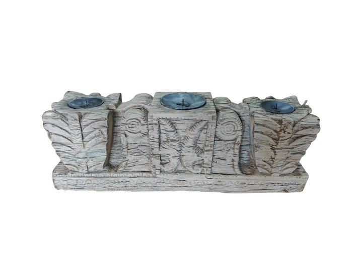 DKD Home Decor Portavelas de Madera Tallada Natural Pieza Única