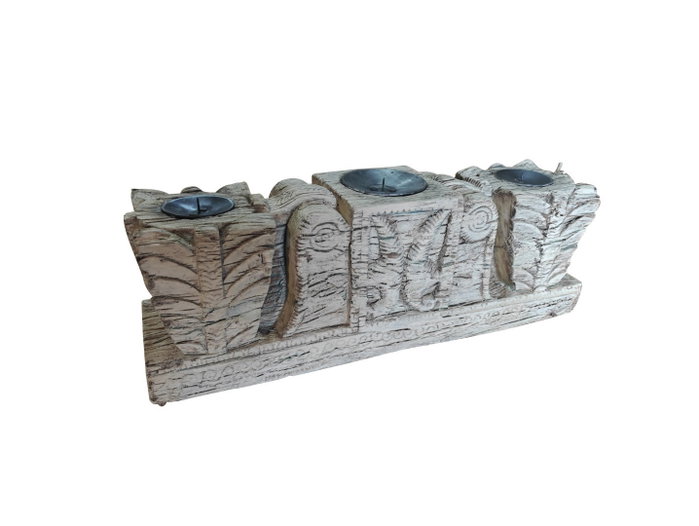 DKD Home Decor Portavelas de Madera Tallada Natural Pieza Única
