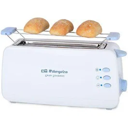 Orbegozo TO 4012 Tostador de 2 Rebanadas Largas 800W - Función Descongelar y Recalentar, Bandeja Extraíble, Carcasa Fría, Azul y Blanco