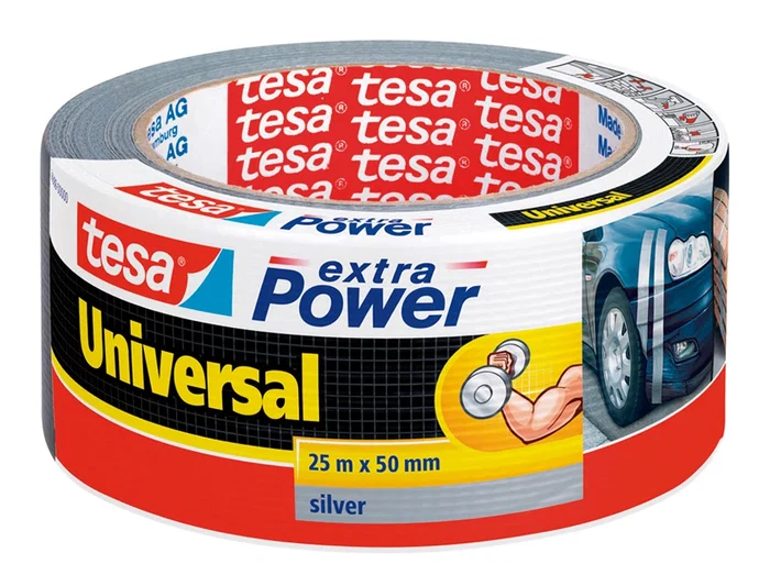 Tesa Cinta Adhesiva Americana Extra Power 25 m x 50 mm Plata - Cinta de Tela Multiusos para Manualidades y Reparaciones