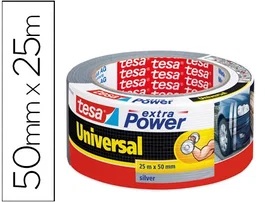 Tesa Cinta Adhesiva Americana Extra Power 25 m x 50 mm Plata - Cinta de Tela Multiusos para Manualidades y Reparaciones