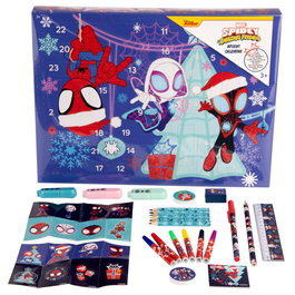 CYP BRANDS Calendario Adviento Spidey Marvel con Sorpresas para Navidad. Incluye Rotuladores, Lápices, Pegatinas y Más.