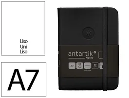 Antartik Cuaderno A7 Tapa Dura Negro Hojas Lisas 80 Hojas 80gr FSC con Gomilla Bolsillo Marcapáginas