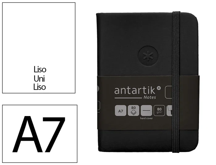 Antartik Cuaderno A7 Tapa Dura Negro Hojas Lisas 80 Hojas 80gr FSC con Gomilla Bolsillo Marcapáginas Antartik Cuaderno A7 Tapa Dura Negro Hojas Lisas 80 Hojas 80gr FSC con Gomilla Bolsillo Marcapáginas
