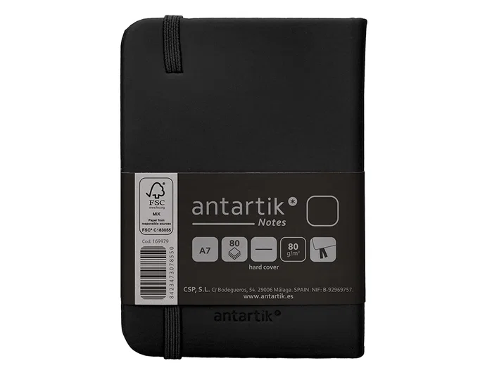 Antartik Cuaderno A7 Tapa Dura Negro Hojas Lisas 80 Hojas 80gr FSC con Gomilla Bolsillo Marcapáginas Antartik Cuaderno A7 Tapa Dura Negro Hojas Lisas 80 Hojas 80gr FSC con Gomilla Bolsillo Marcapáginas