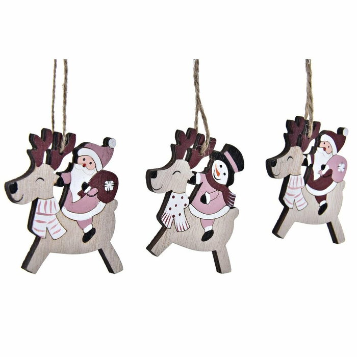 DKD Home Decor Decoración Colgante Navidad Fantasía Rosa Natural MDF 8.2 x 1.5 x 21 cm Set de 3 (2 Unidades)