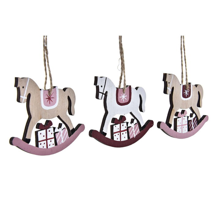 DKD Home Decor Decoración Colgante Navidad Fantasía Rosa Natural MDF 8.2 x 1.5 x 21 cm Set de 3 (2 Unidades)