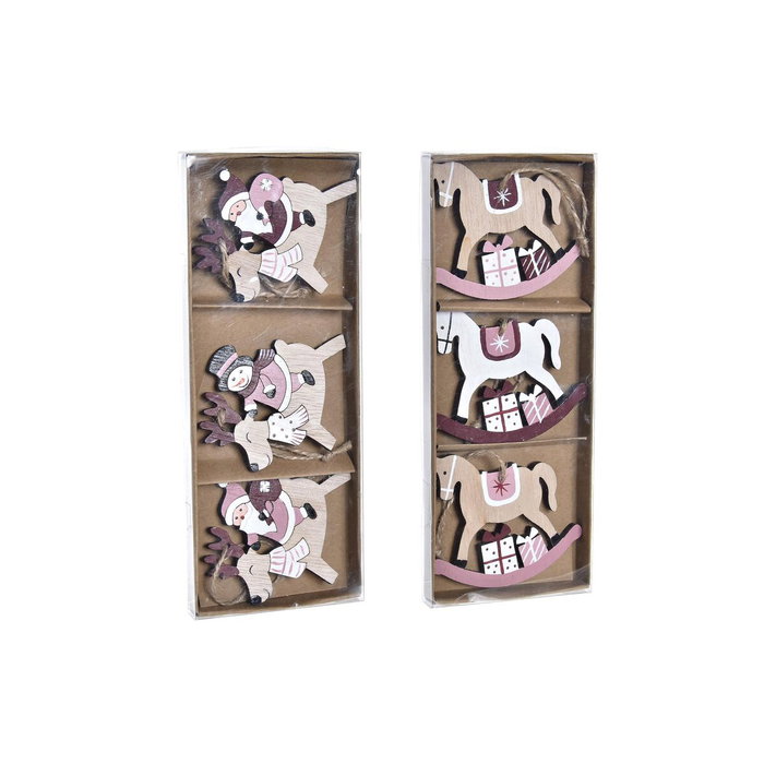 DKD Home Decor Decoración Colgante Navidad Fantasía Rosa Natural MDF 8.2 x 1.5 x 21 cm Set de 3 (2 Unidades)
