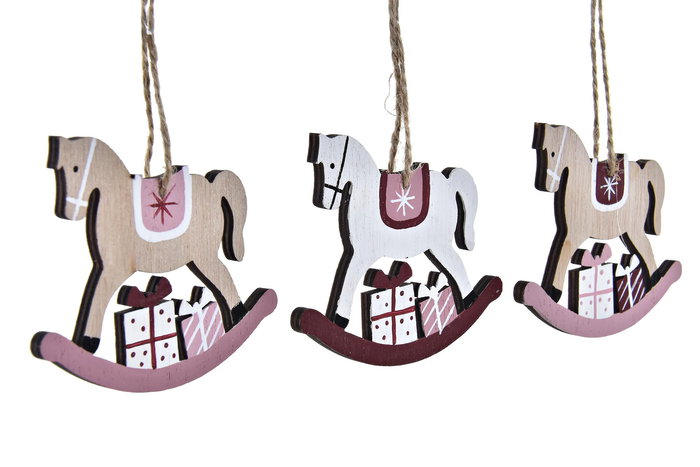 DKD Home Decor Decoración Colgante Navidad Fantasía Rosa Natural MDF 8.2 x 1.5 x 21 cm Set de 3 (2 Unidades)