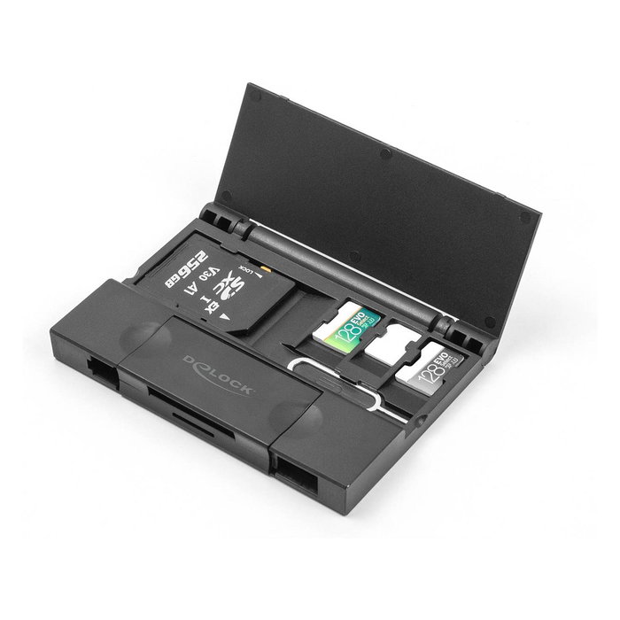 DeLOCK 91014 Lector de tarjetas USB 5 Gbps con interfaz Type-C/Type-A y estuche para tarjetas