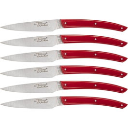 Laguiole Jean Dubost Set de 6 Cuchillos de Mesa, Acrílico Rojo